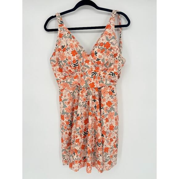 BloomChic Other - Bloomchic Sleeveless Swim Dress Orange Floral Print Size 14-16 Padded Boho Beach